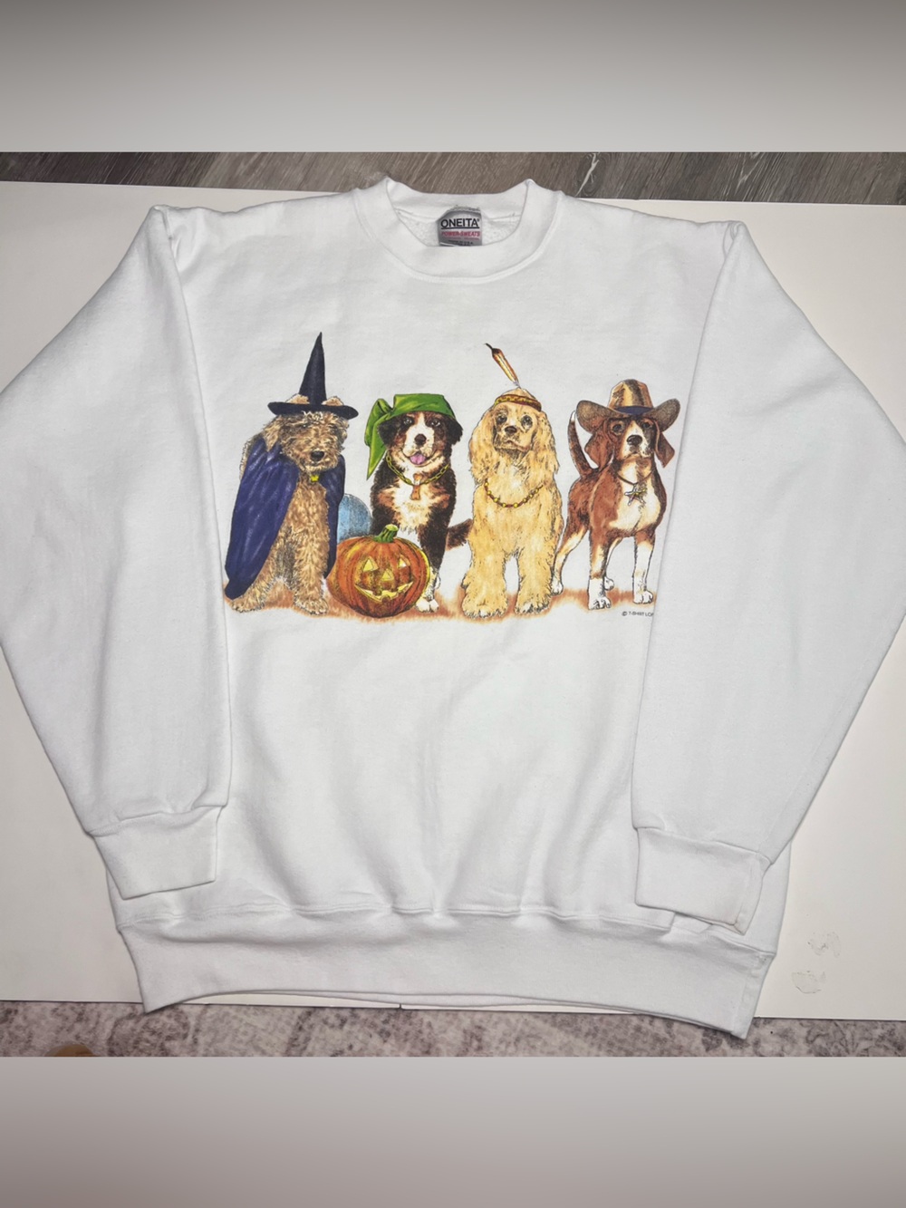 Vintage Halloween Crewneck Sweater with Halloween Dogs by Oneita